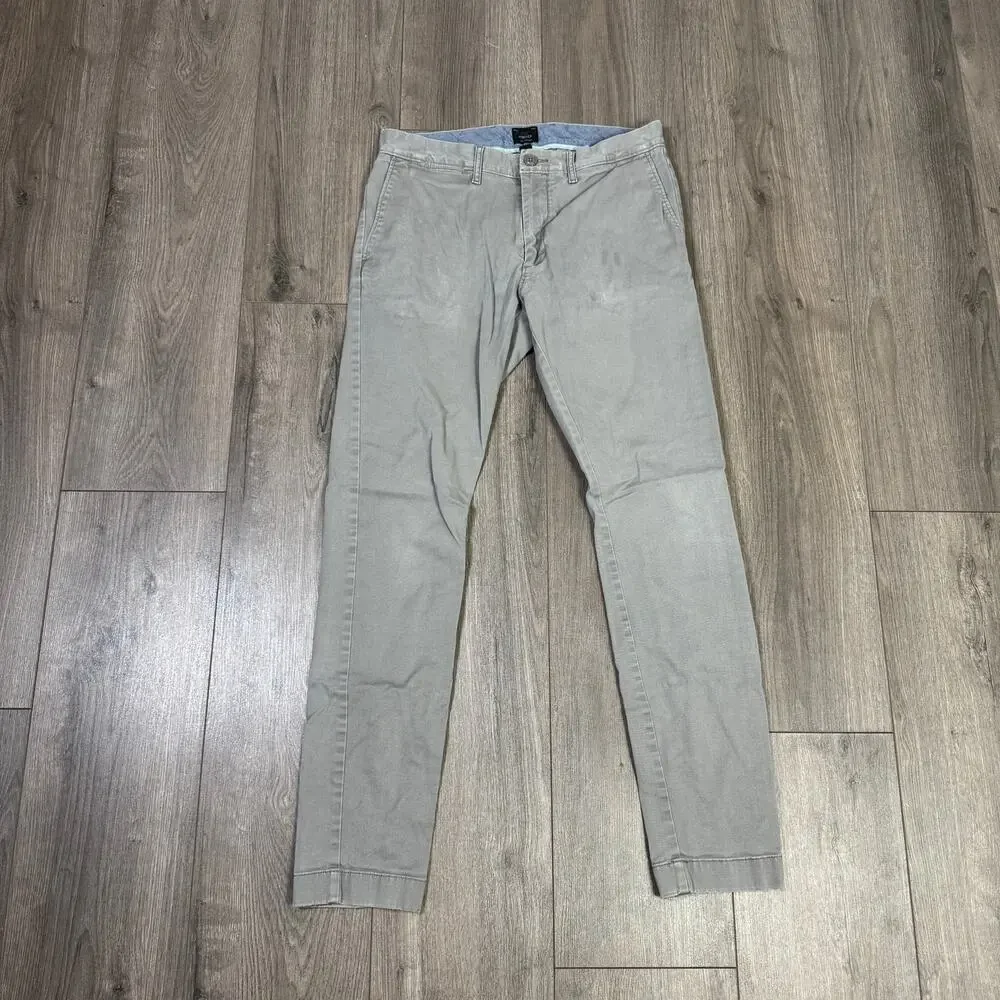 J.Crew Stretch 250 Skinny Chino Pants Mens 30x32 Gray Twill Cotton Blend Zip Fly
